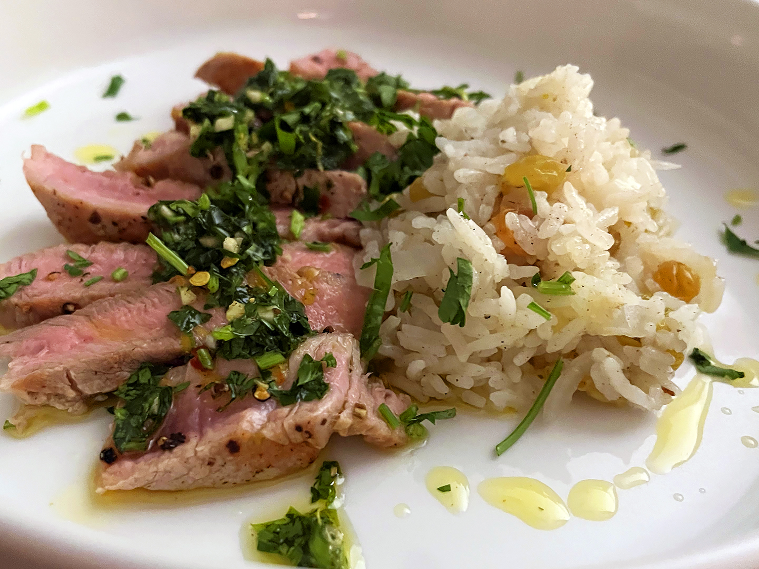 Sautéed Pork Loin with Lemon Mint Chimichurri and Sultana Cardamom ...